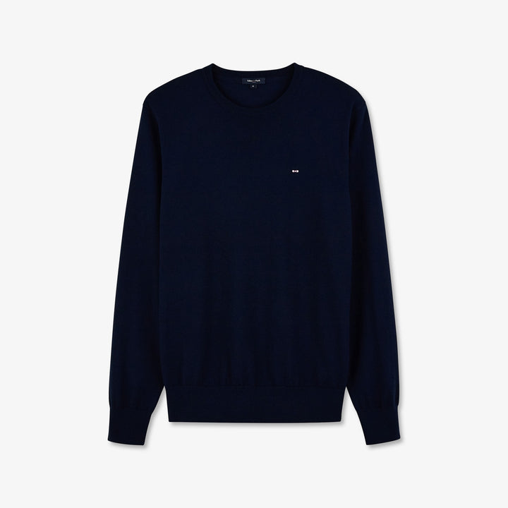 Pull uni bleu foncé en laine