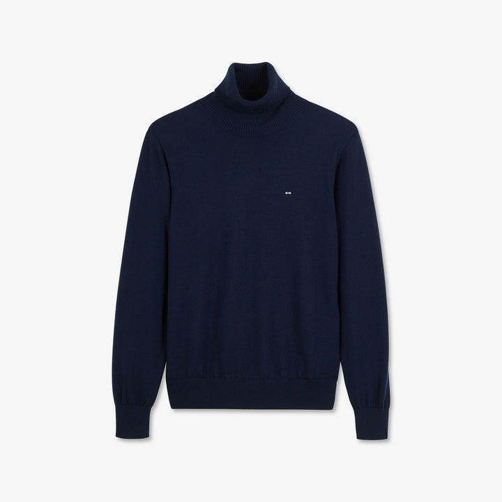 Pull bleu foncé en laine à col roulé