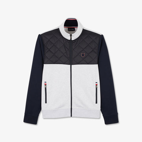 Sweat gris clair zippé bimatière à détails tricolores - Image 2