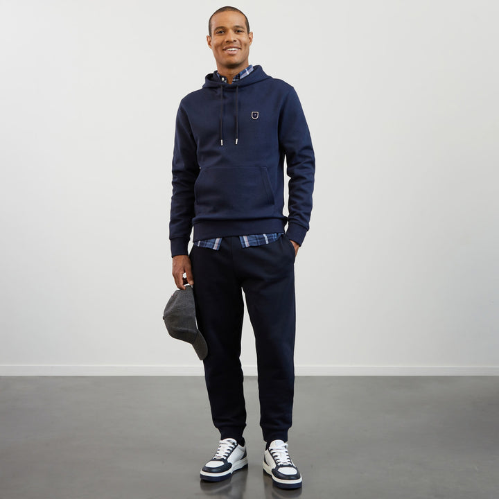 Sweat bleu foncé uni à capuche