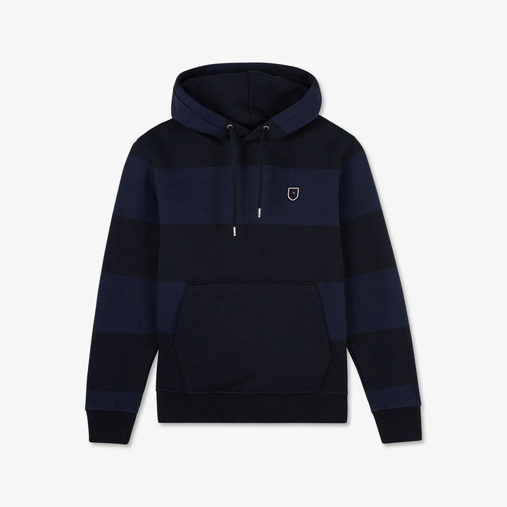 Sweat bleu foncé cerclé à capuche