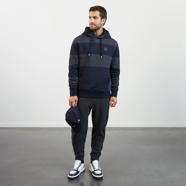 Sweat gris foncé cerclé à capuche