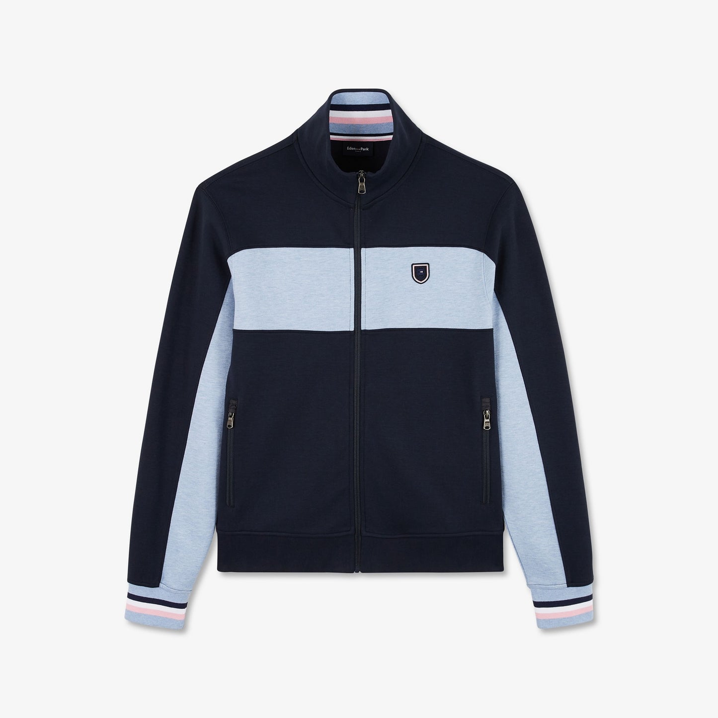 Sweat bleu clair zippé colorblock