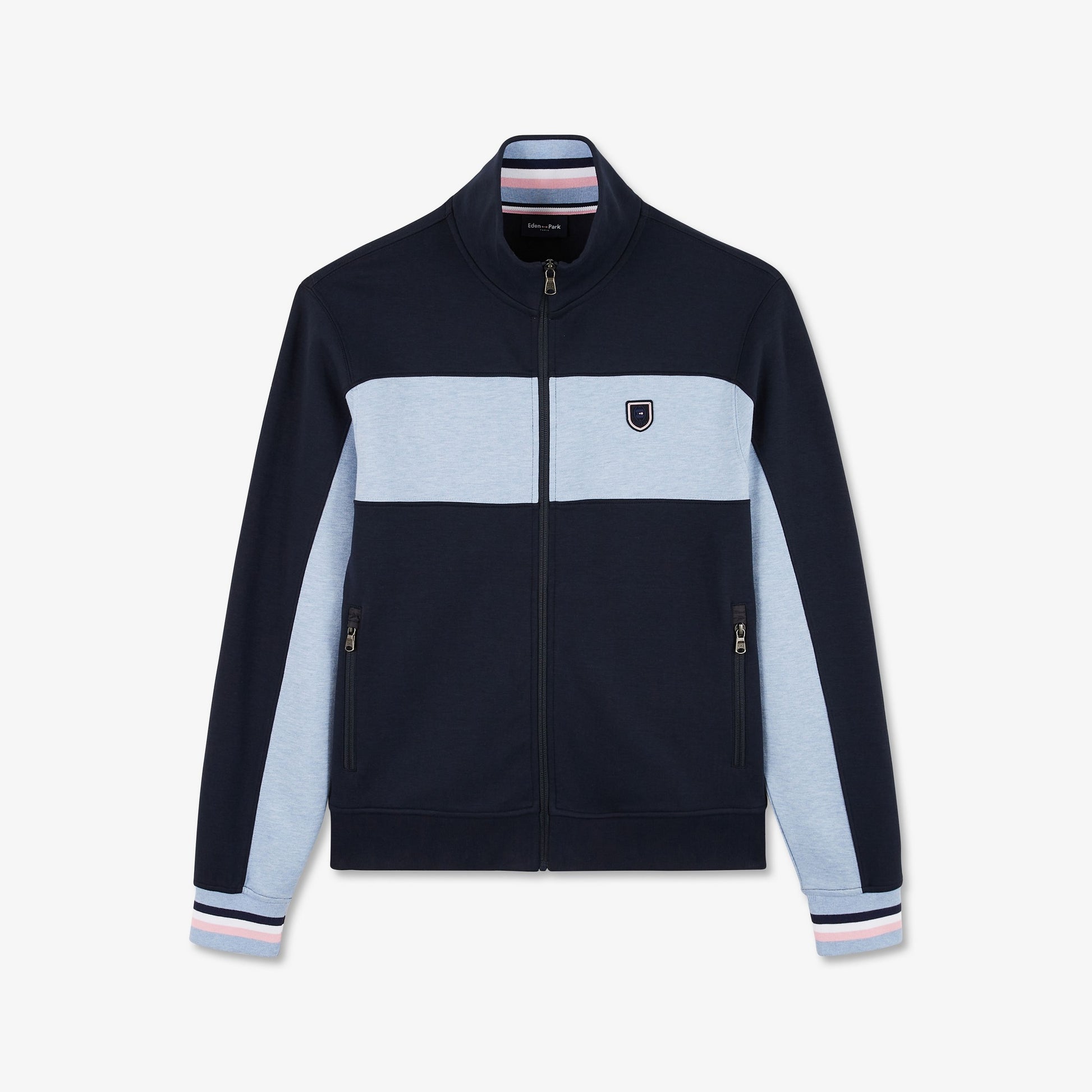 Sweat bleu clair zippé colorblock
