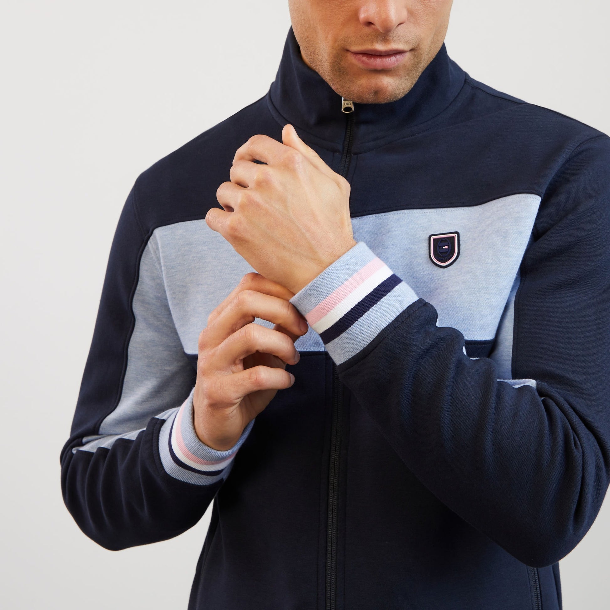 Sweat bleu clair zippé colorblock