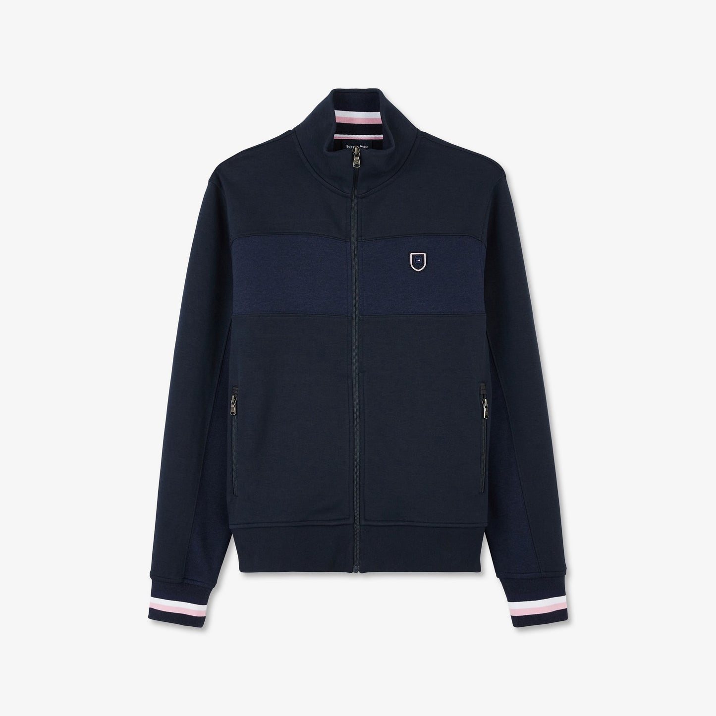 Sweat bleu foncé zippé colorblock