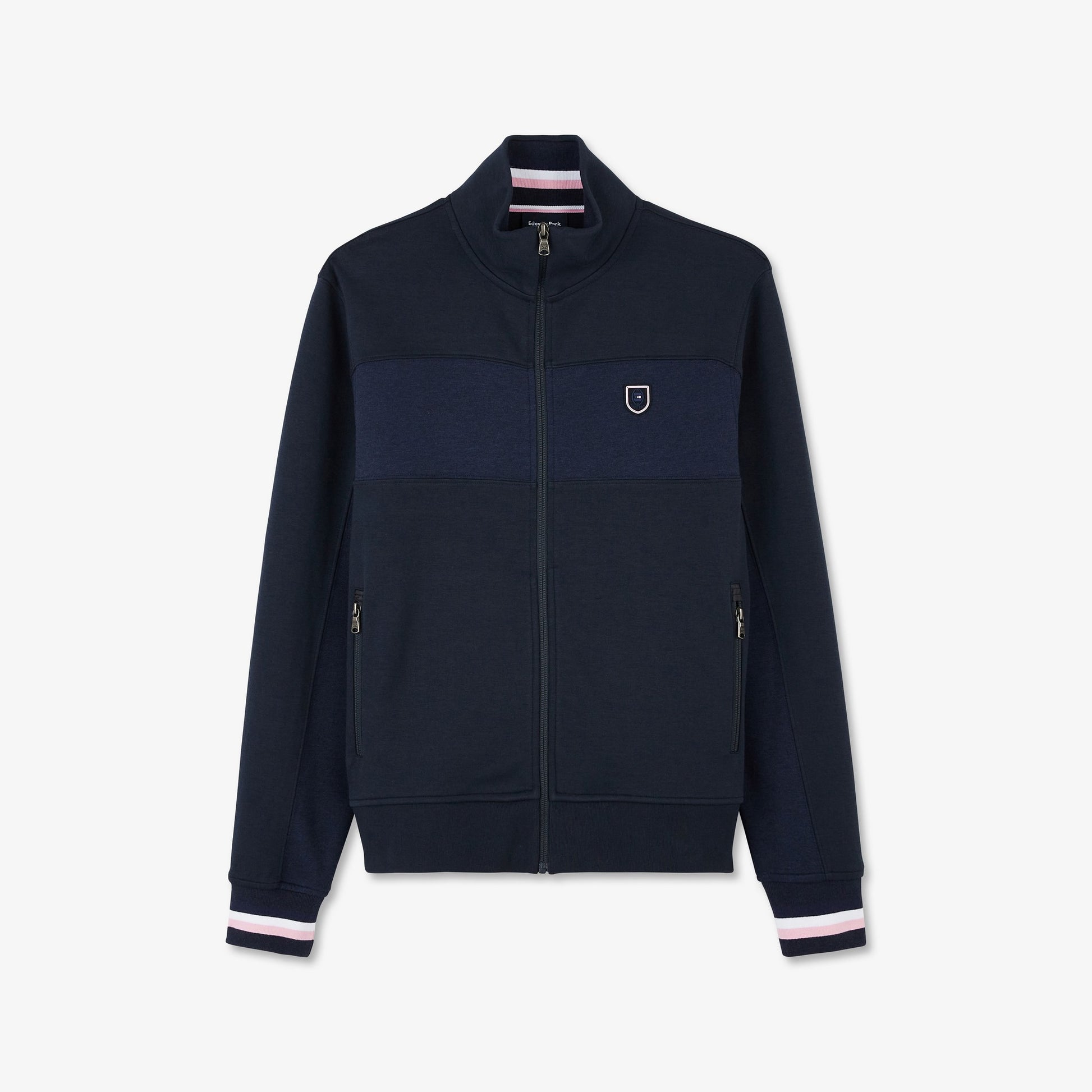 Sweat bleu foncé zippé colorblock