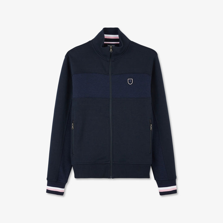 Sweat bleu foncé zippé colorblock