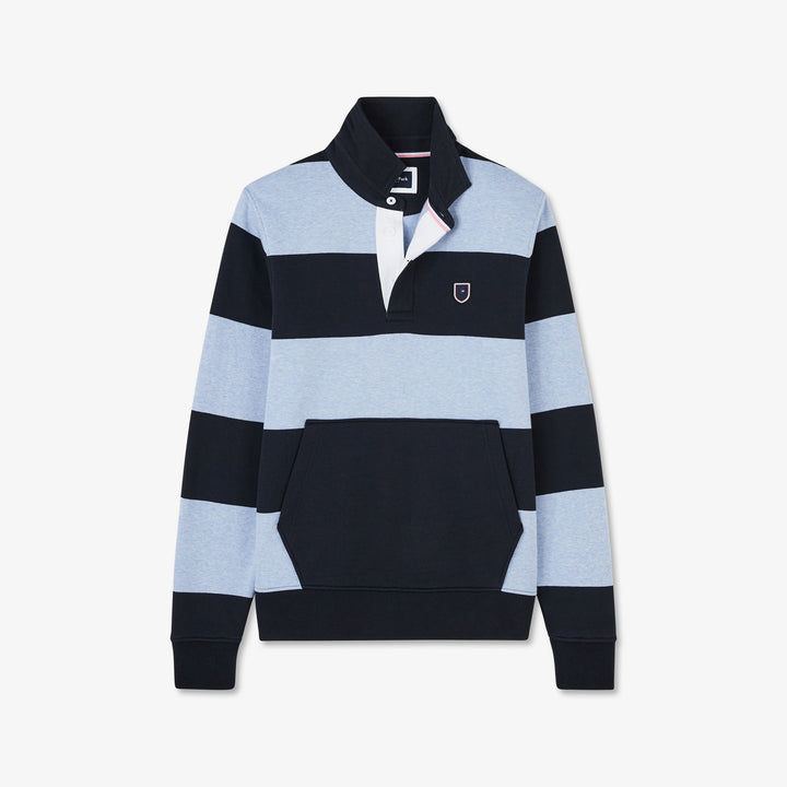 Sweat bleu clair rayé col polo