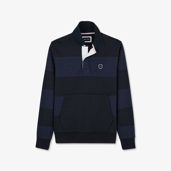Sweat bleu marine rayé col polo