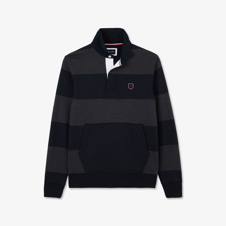 Sweat gris foncé rayé col polo