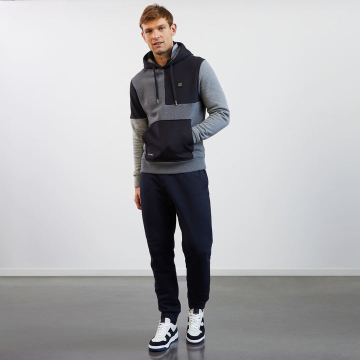 Sweat gris colorblock à capuche