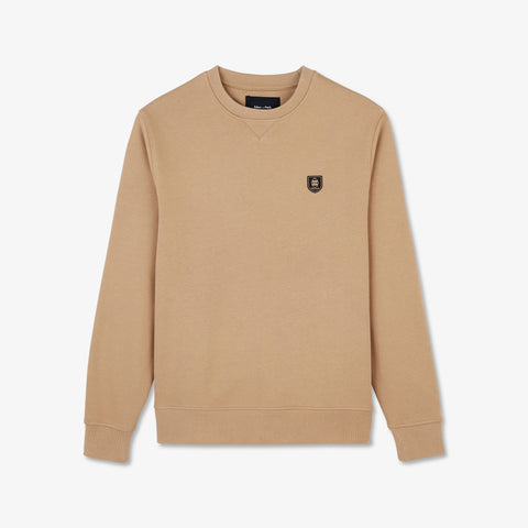 Sweat beige uni à col rond - Image 2