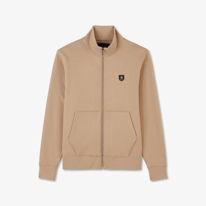 Sweat beige zippé à col montant