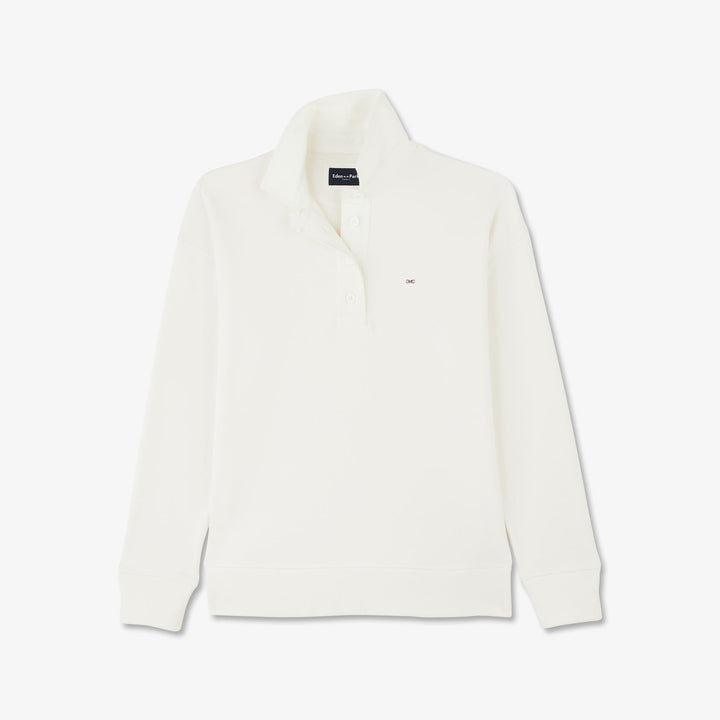 Sweat écru uni à col polo