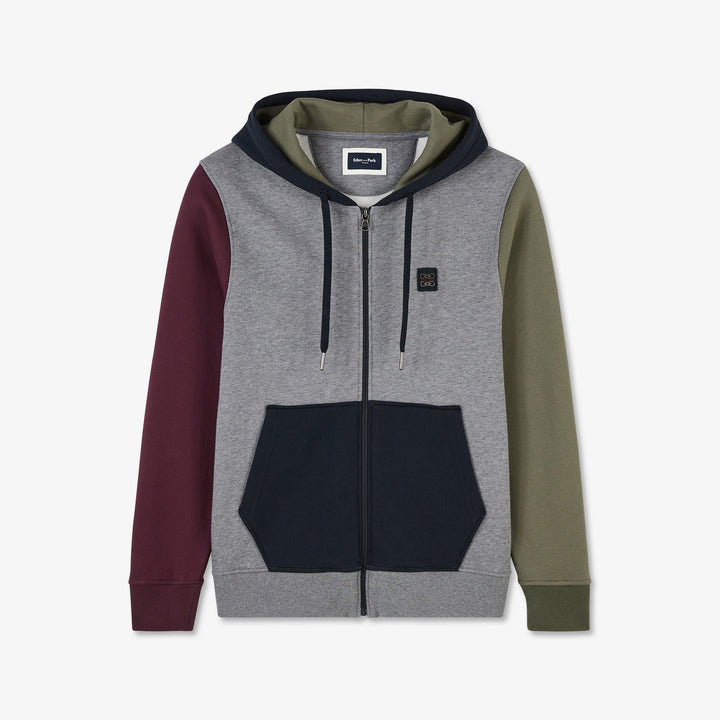 Sweat zippé colorblock à capuche