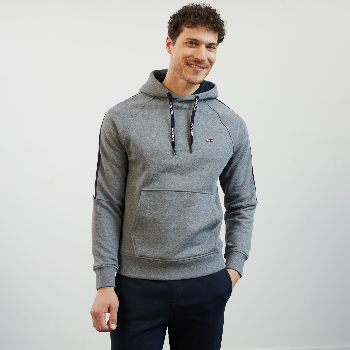 Grey hooded sweatshirt with flocked Eden Park details