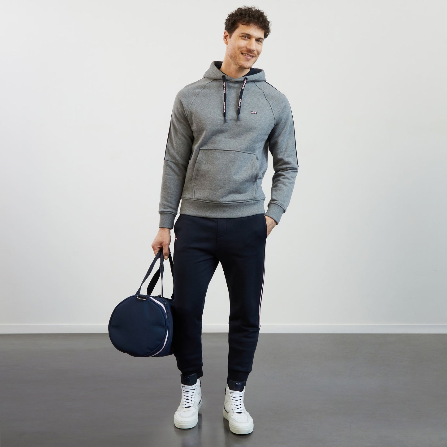 Grey hooded sweatshirt with flocked Eden Park details