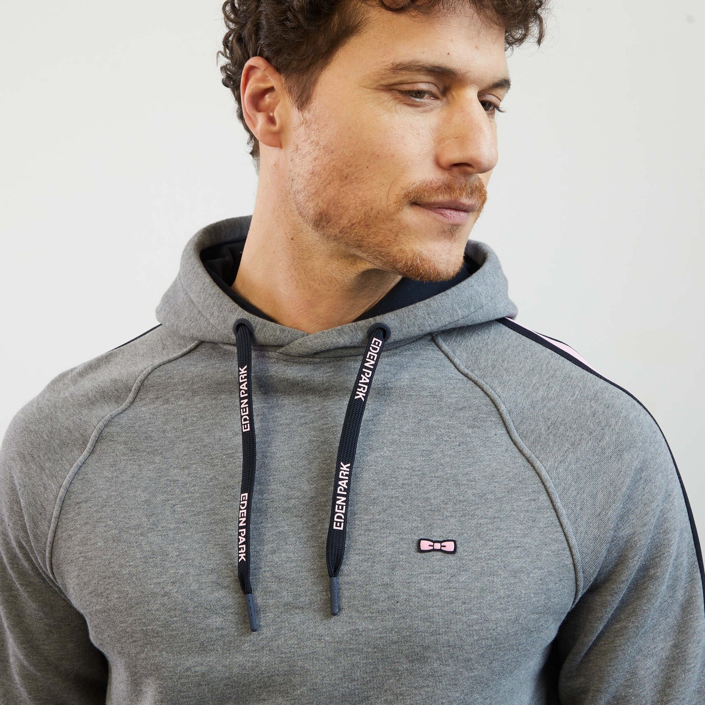 Grey hooded sweatshirt with flocked Eden Park details