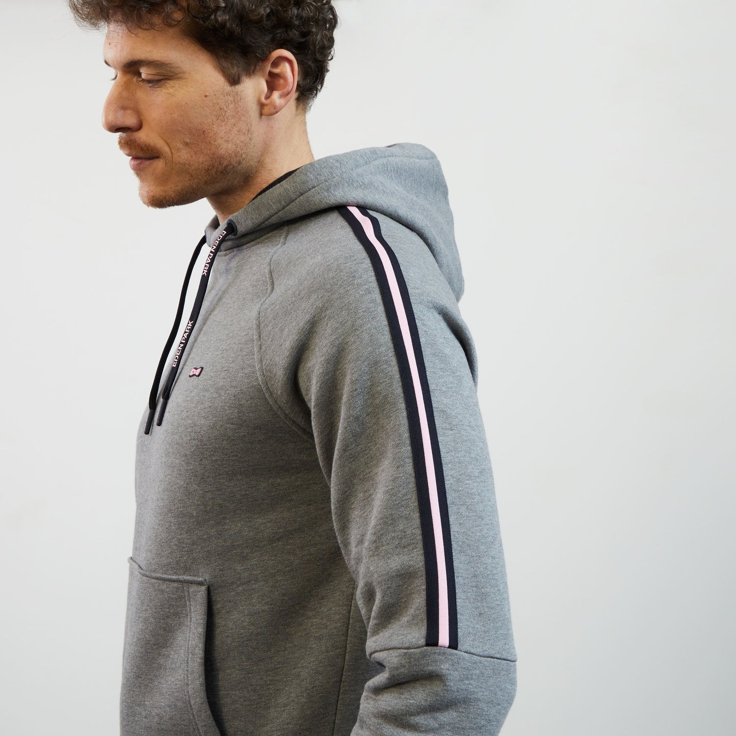 Grey hooded sweatshirt with flocked Eden Park details