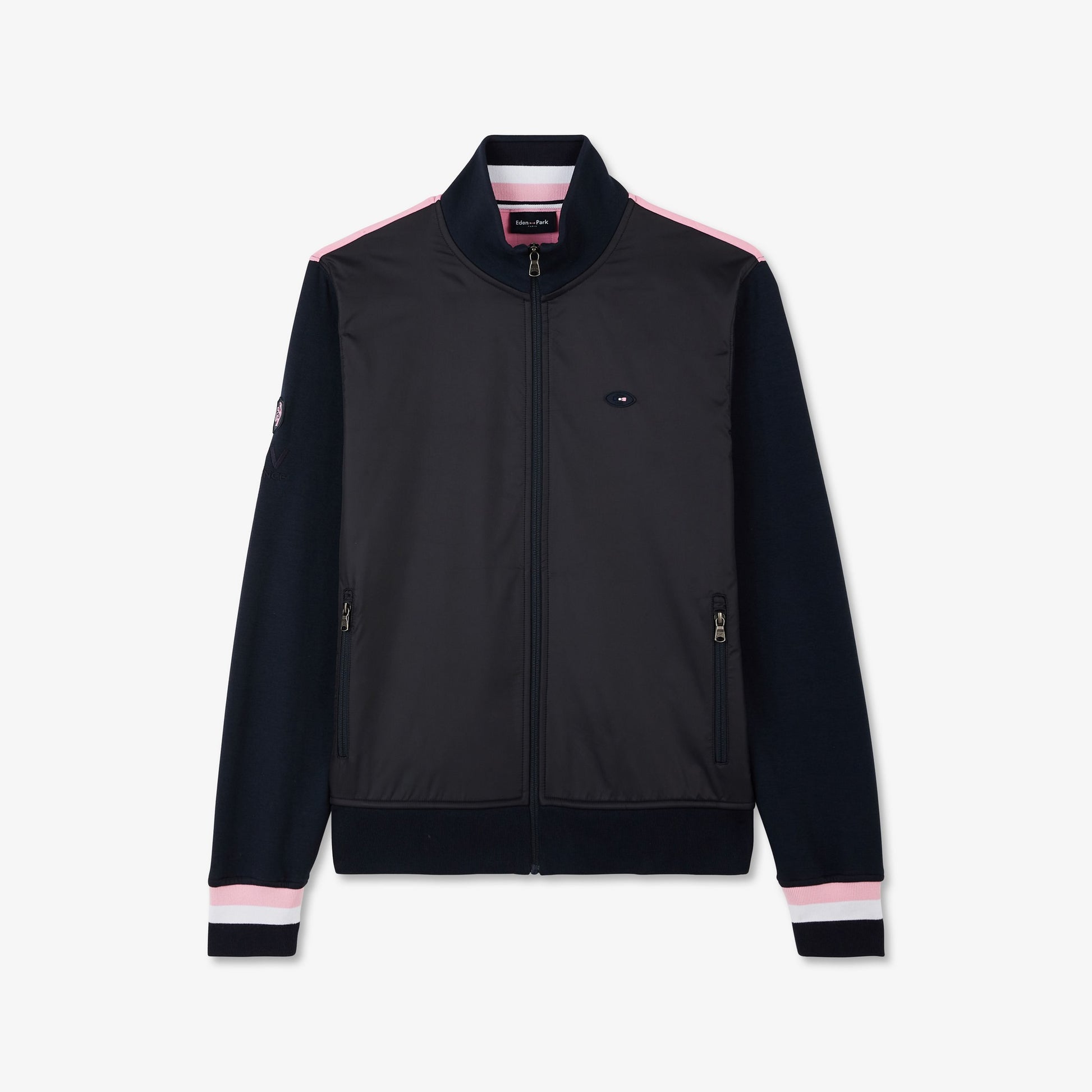 Sweat bleu marine zippé à col montant
