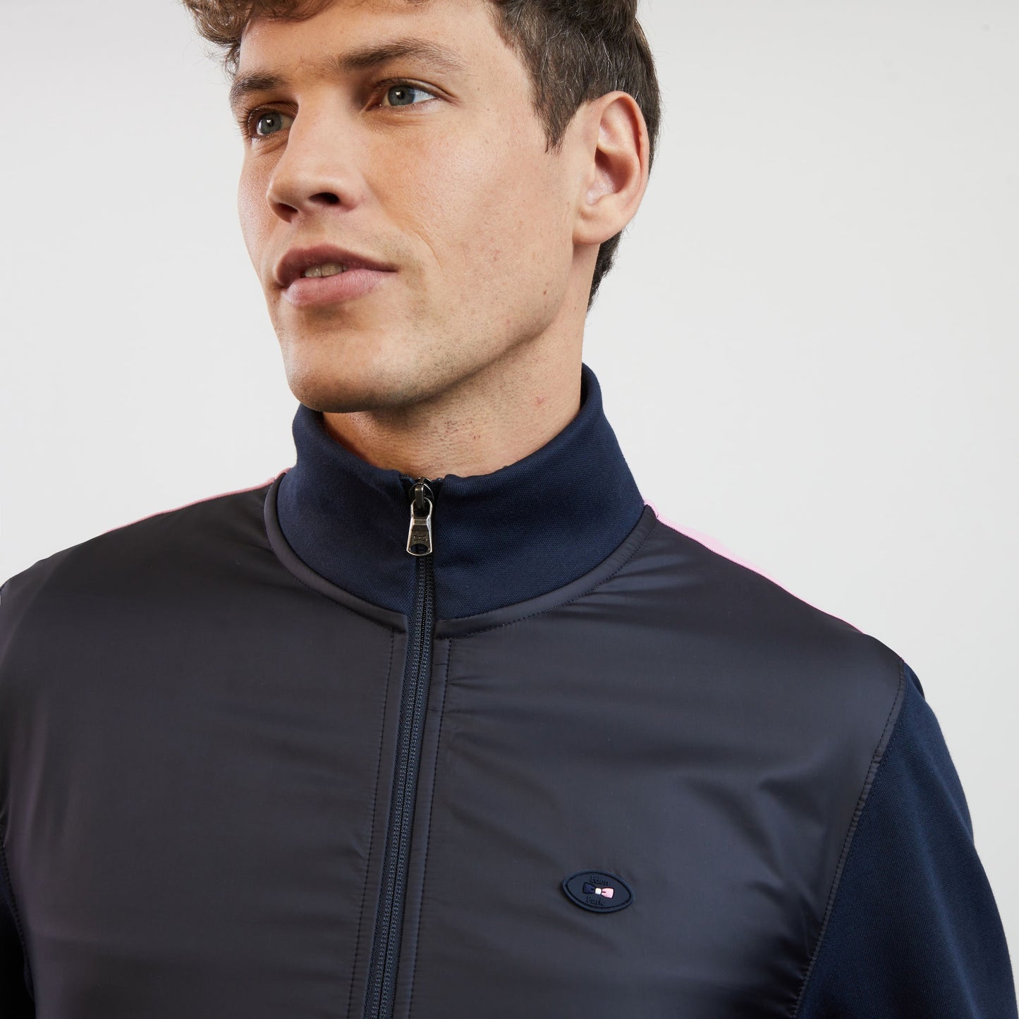 Sweat bleu marine zippé à col montant