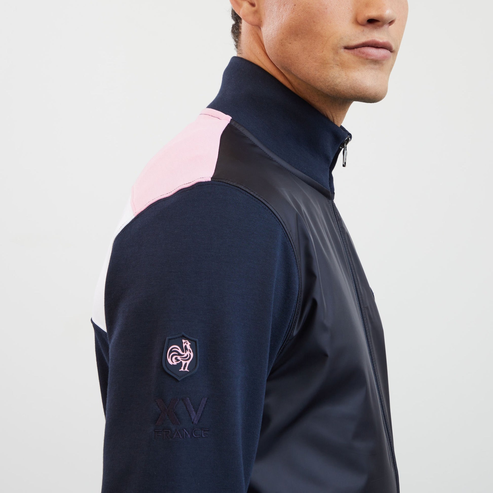 Sweat bleu marine zippé à col montant