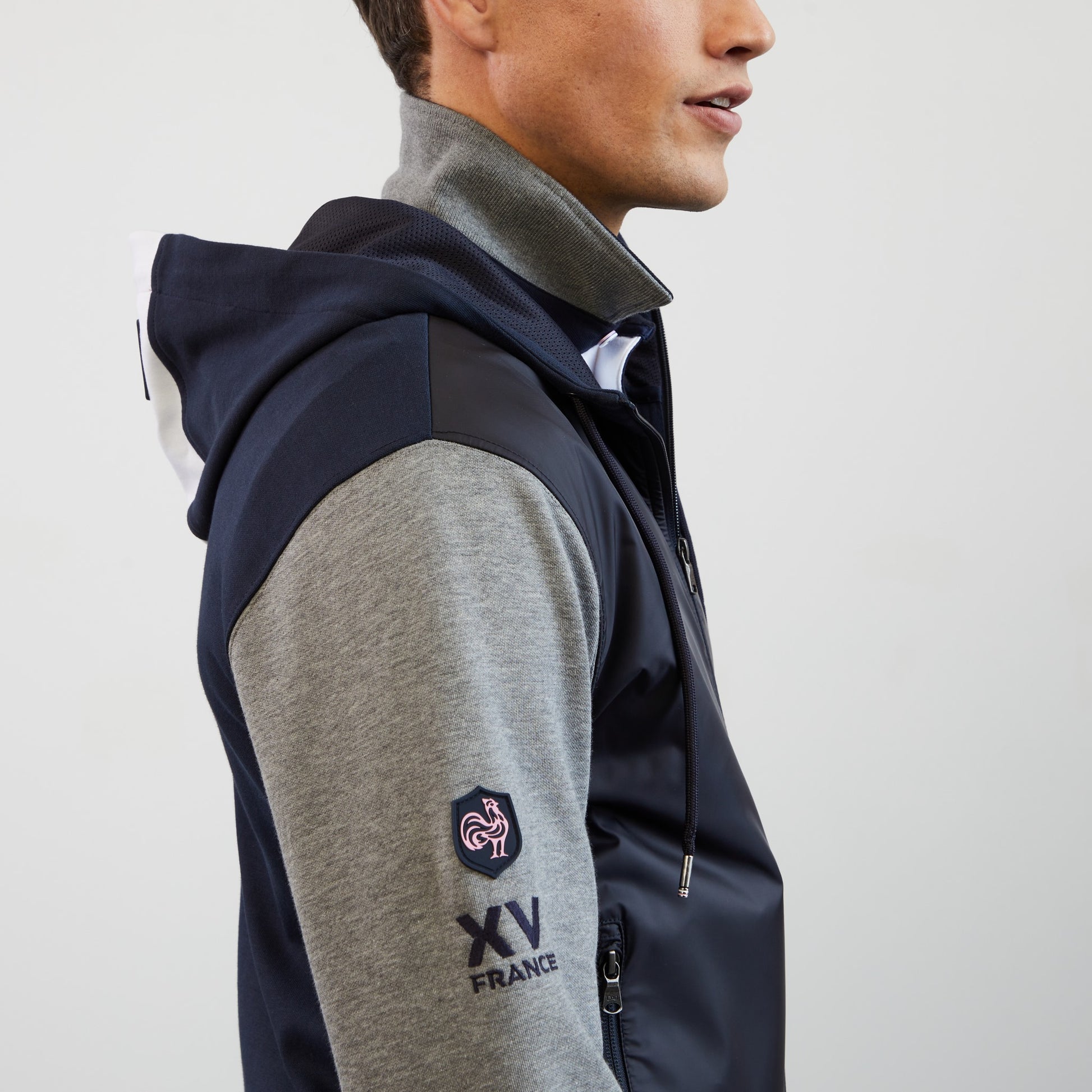 Sweat gris colorblock zippé à capuche
