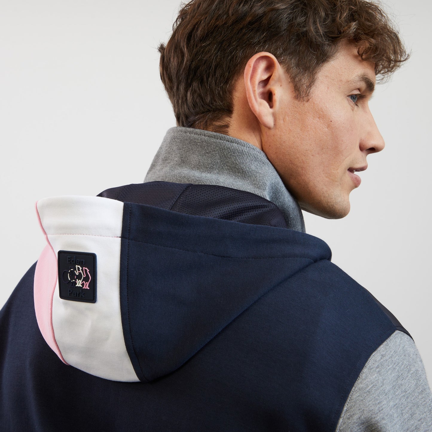 Sweat gris colorblock zippé à capuche