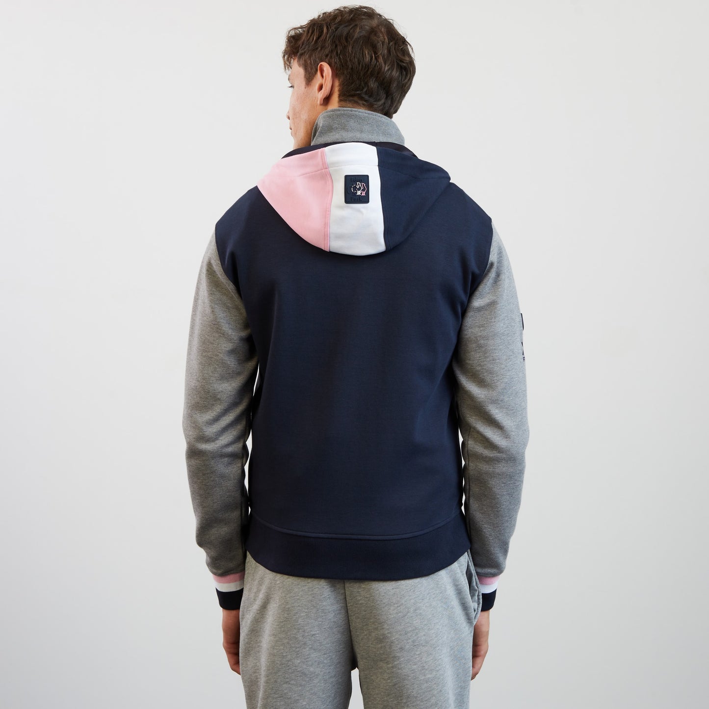 Sweat gris colorblock zippé à capuche