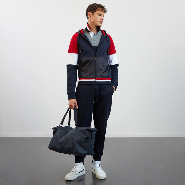 Sweat rouge colorblock zippé à capuche