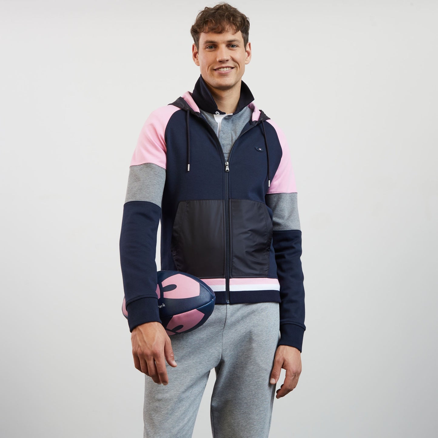 Sweat rose colorblock zippé à capuche