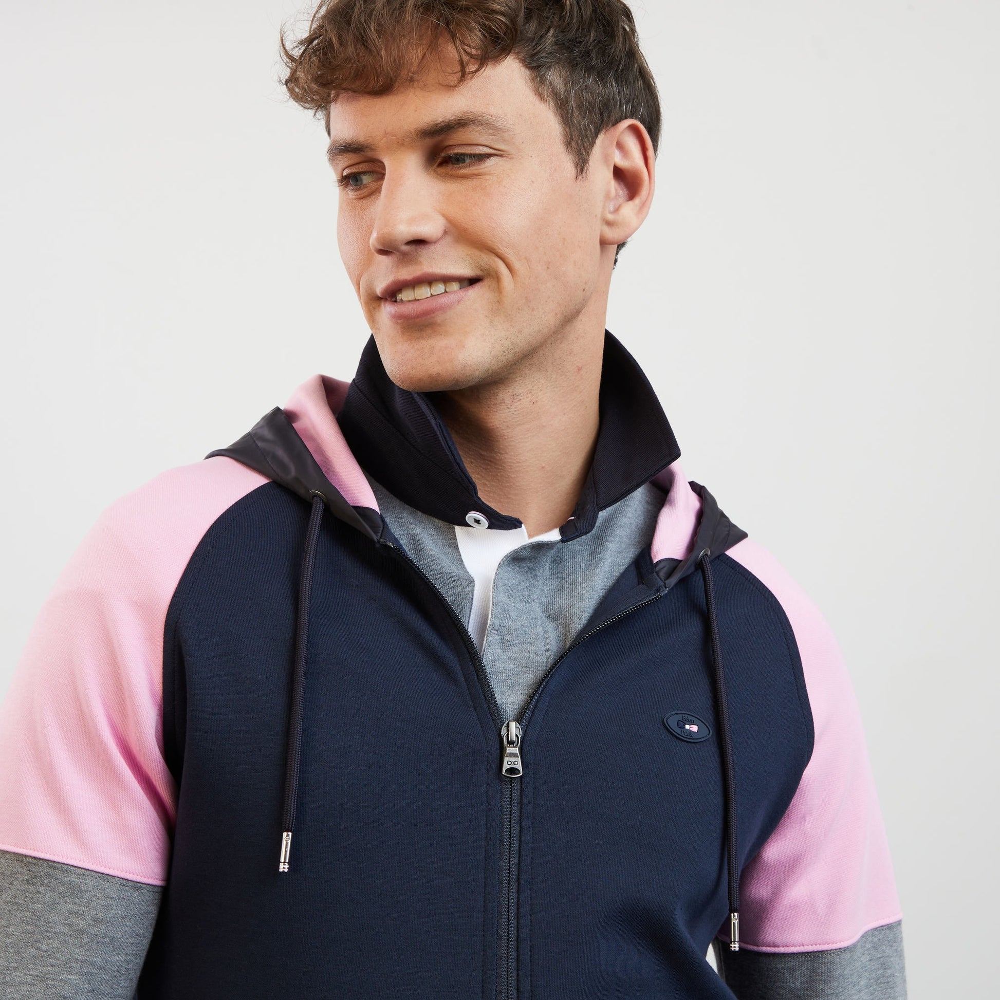 Sweat rose colorblock zippé à capuche