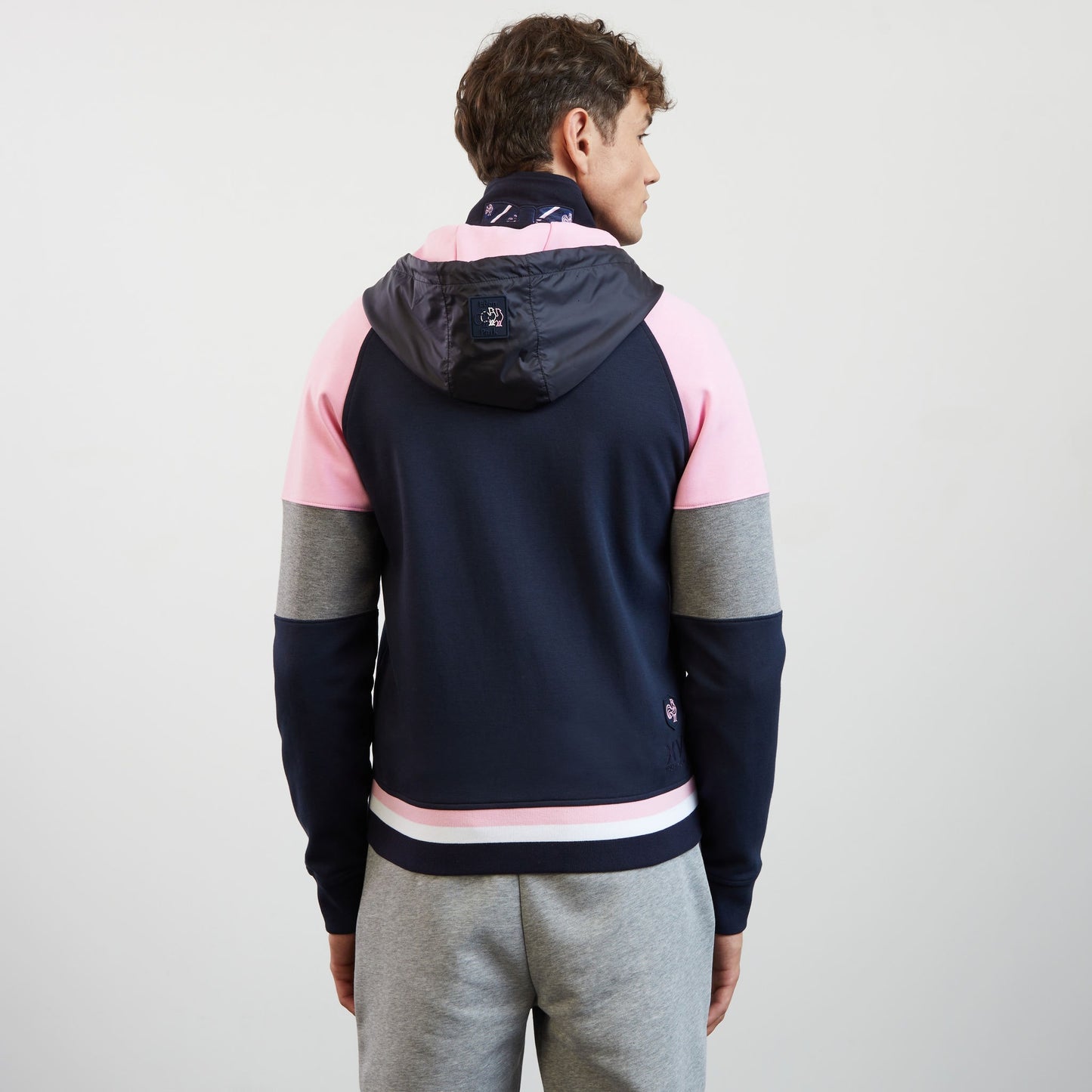 Sweat rose colorblock zippé à capuche