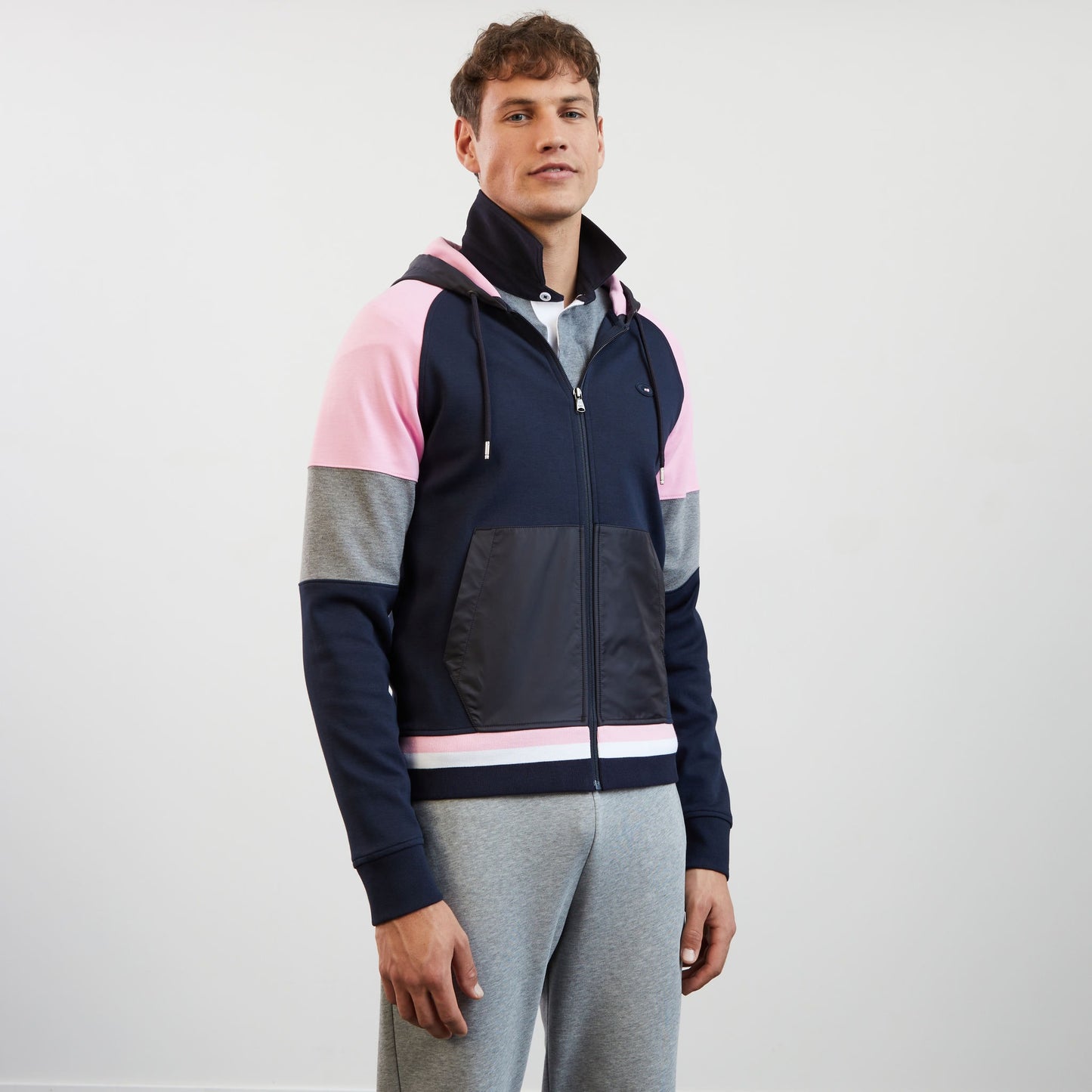 Sweat rose colorblock zippé à capuche