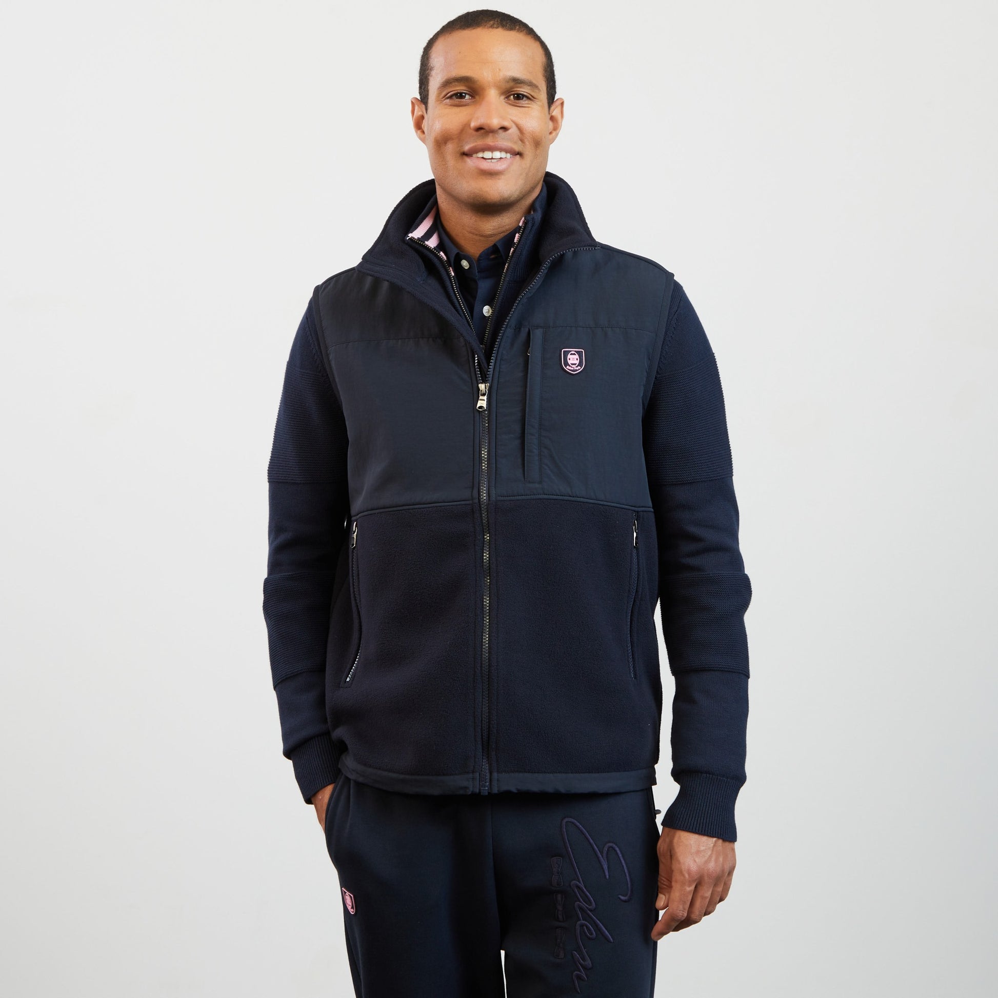 Sweat bleu foncé bimatière sans manches