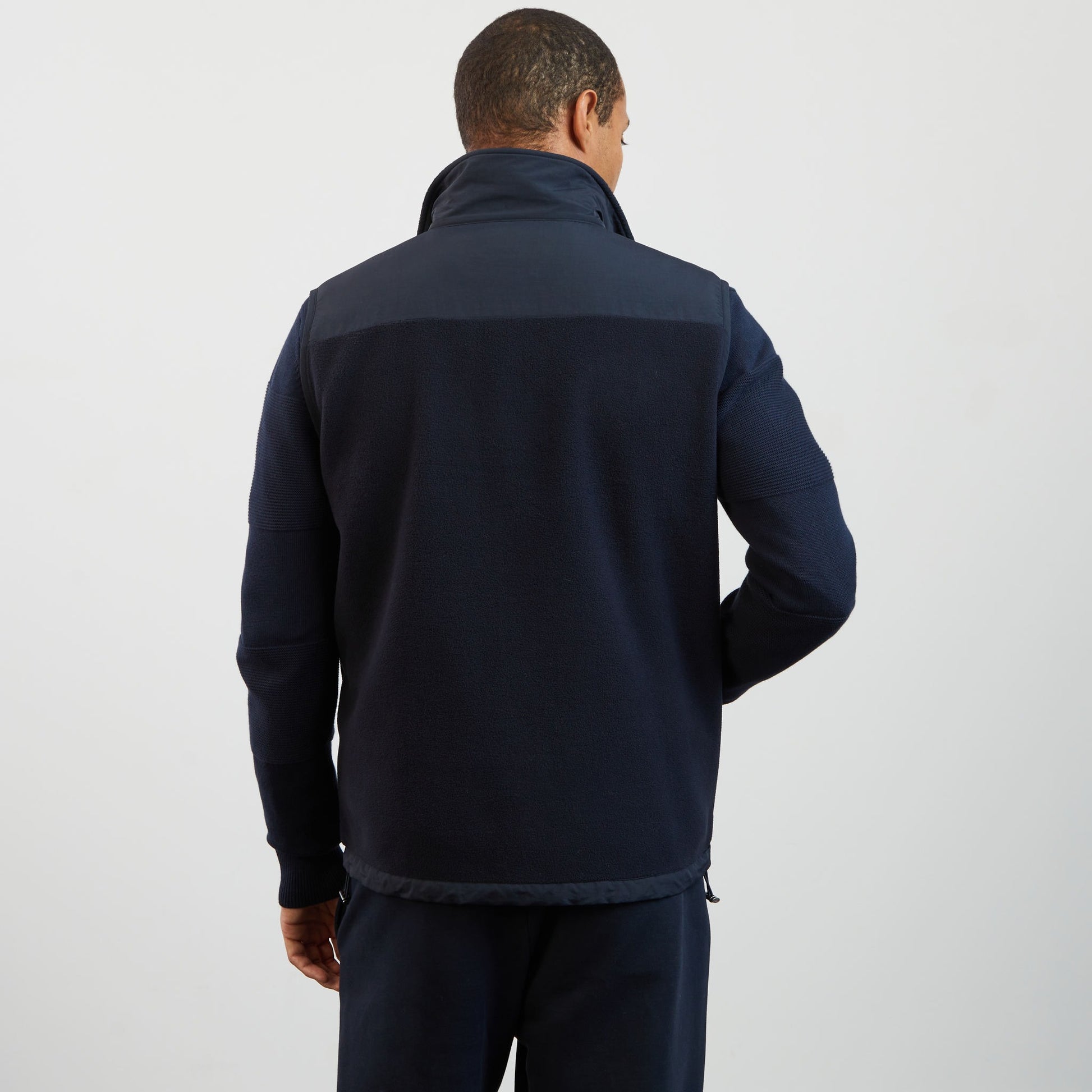 Sweat bleu foncé bimatière sans manches