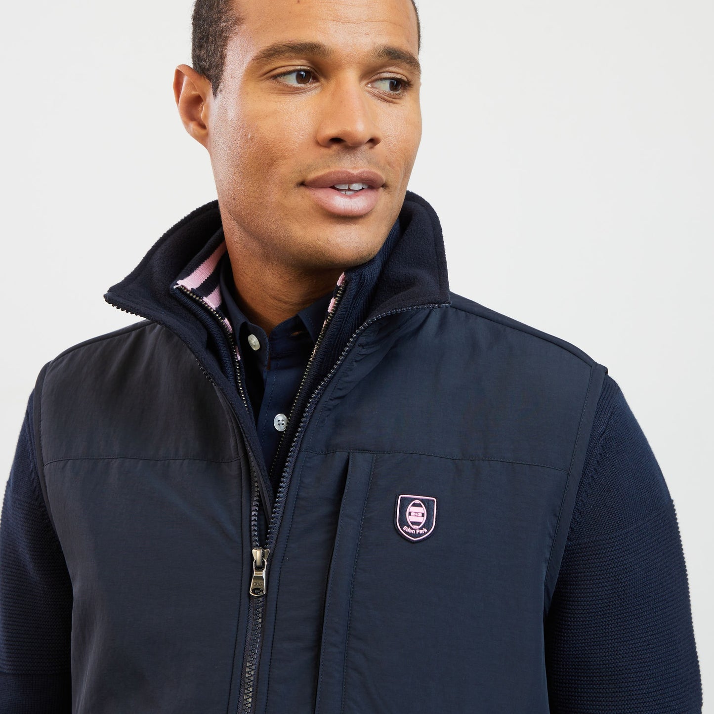 Sweat bleu foncé bimatière sans manches