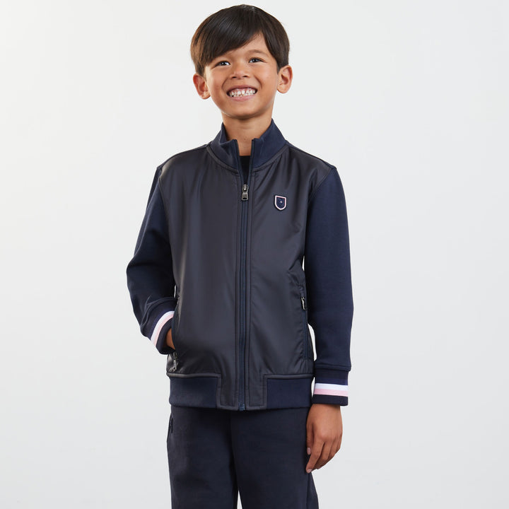 Sweat bleu foncé bimatière zippé