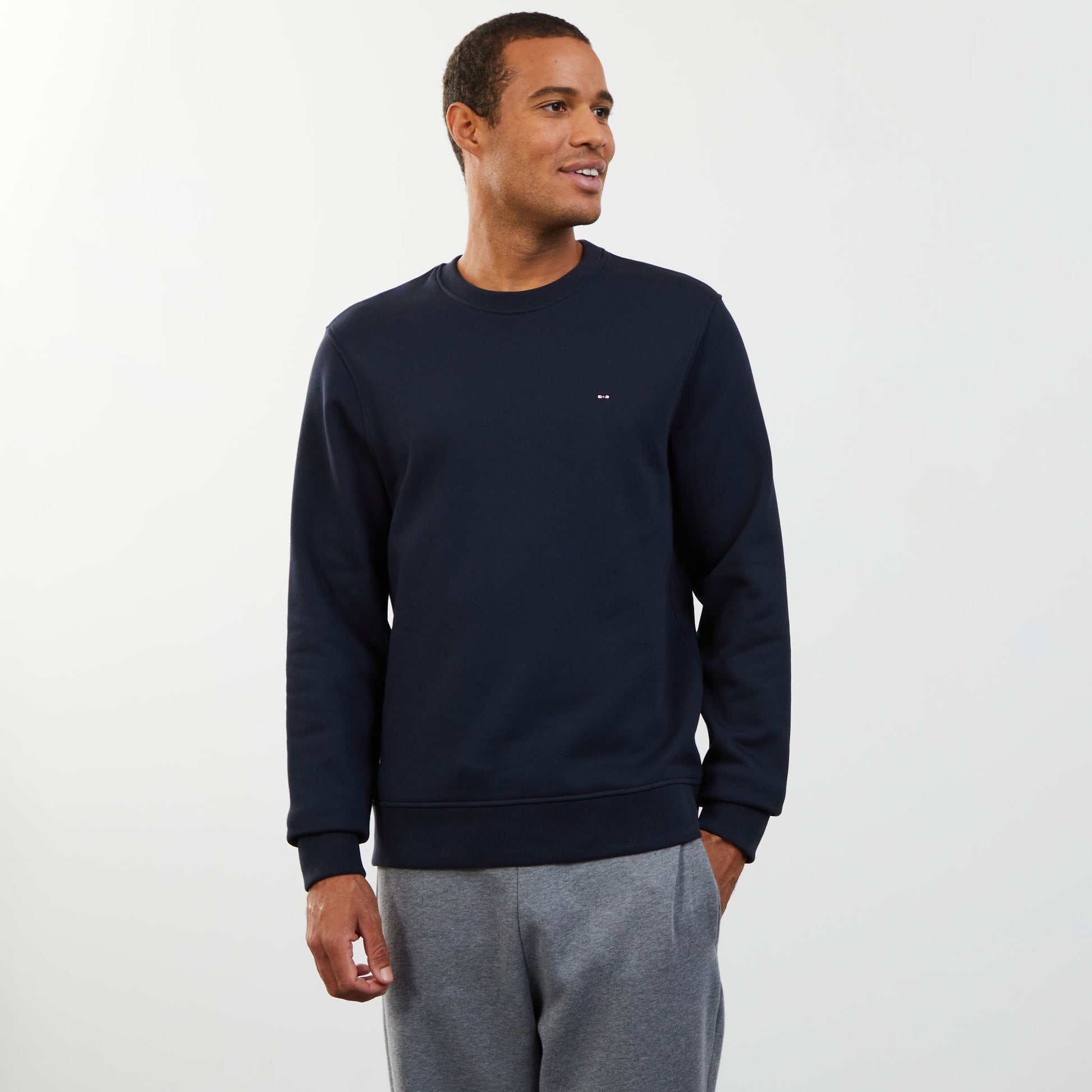 Sweat bleu foncé uni à col rond