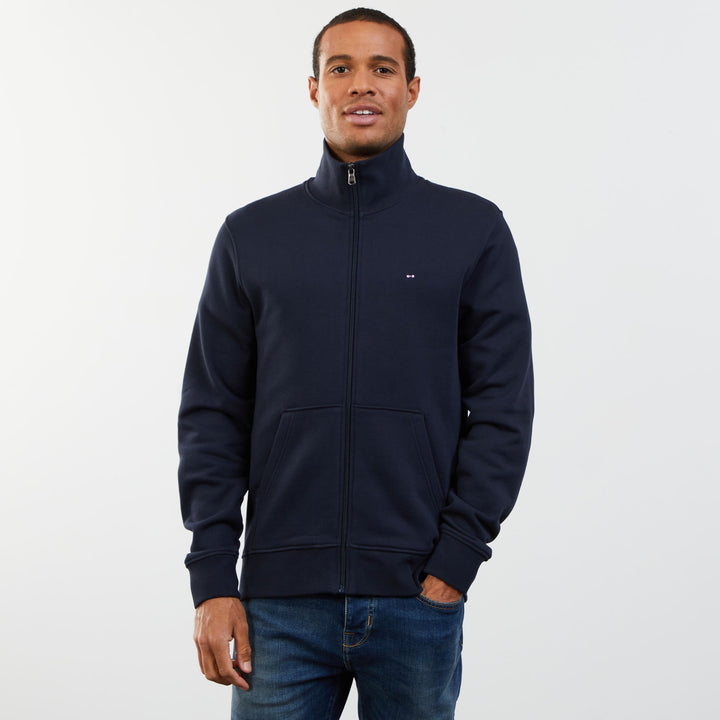 Sweat bleu foncé zippé à col montant