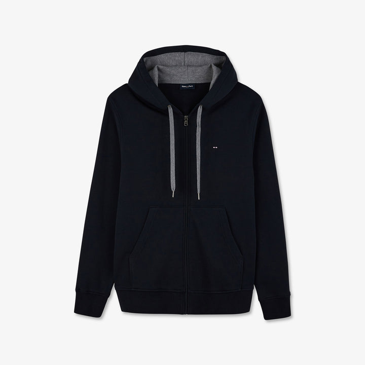 Sweat bleu foncé zippé à capuche