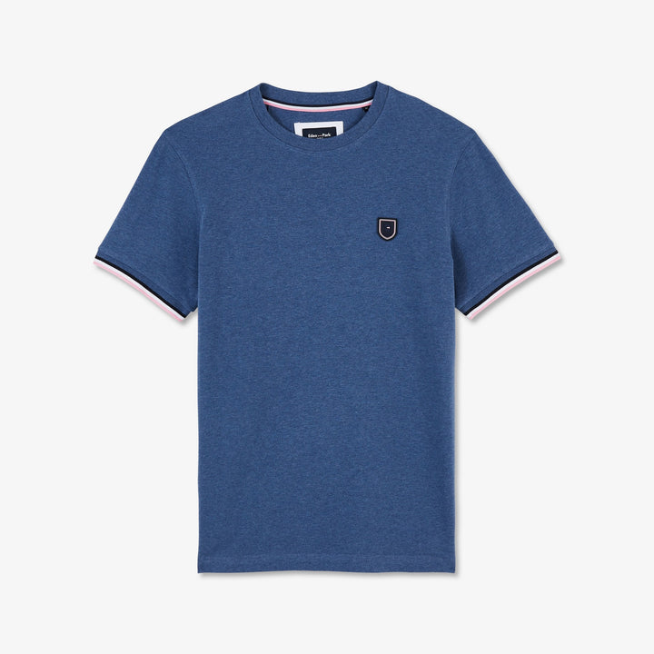 T-shirt bleu moyen slim à détails tricolores