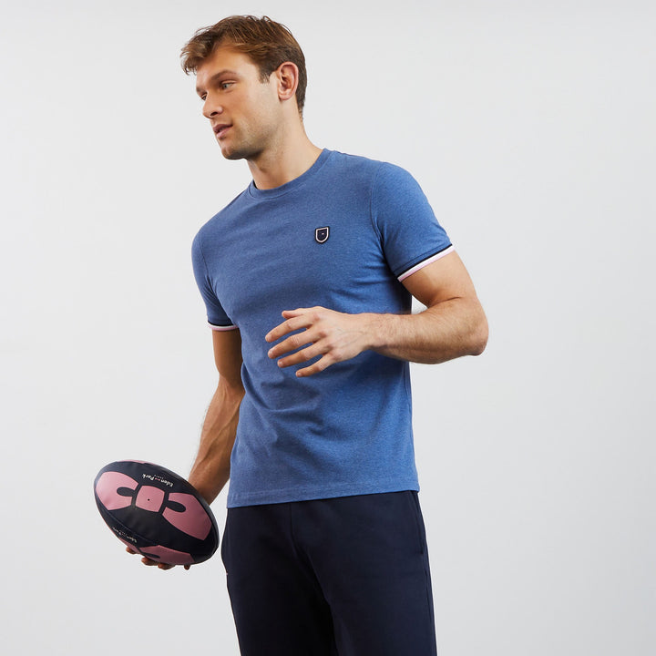 T-shirt bleu moyen slim à détails tricolores