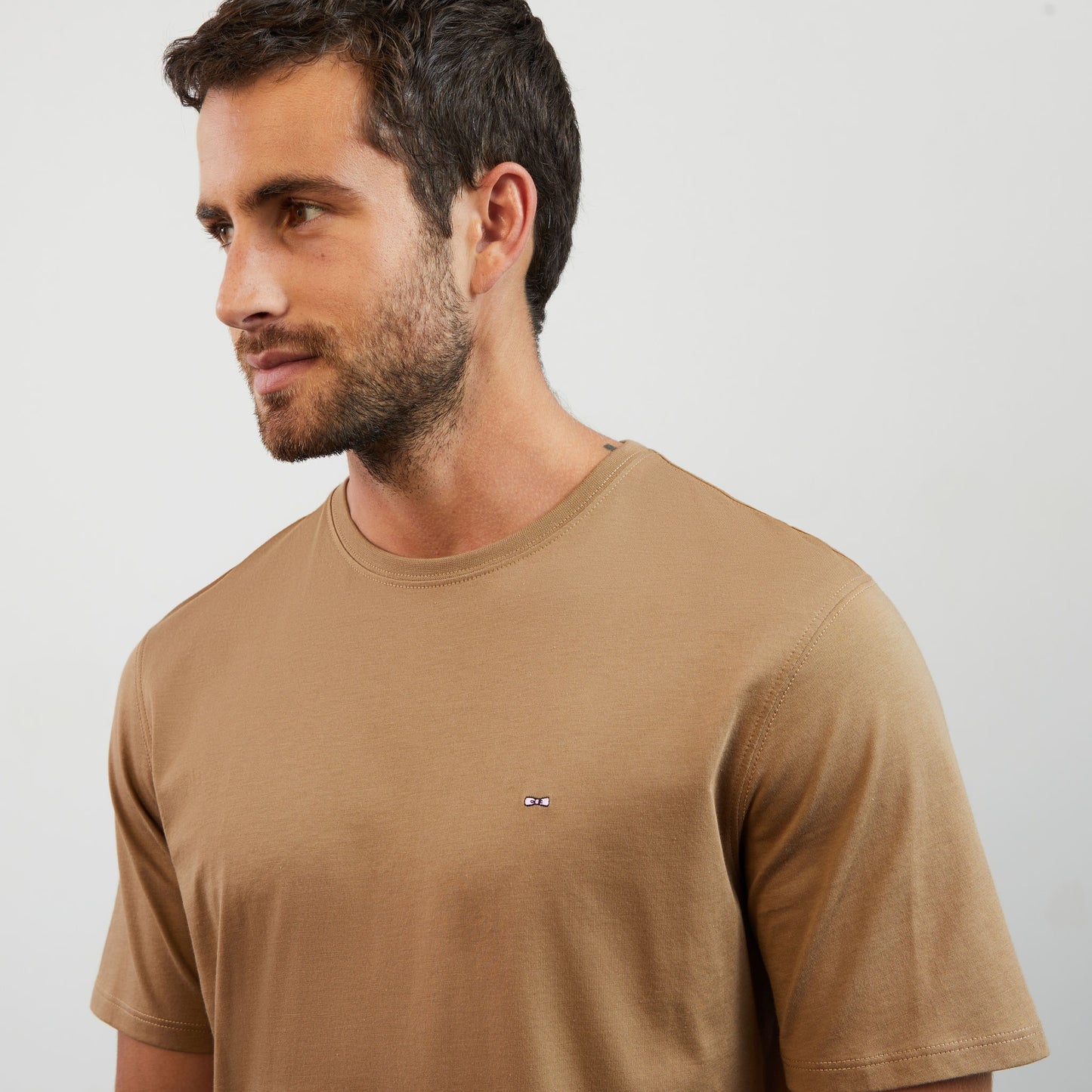 T-shirt beige foncé manches courtes en coton Pima