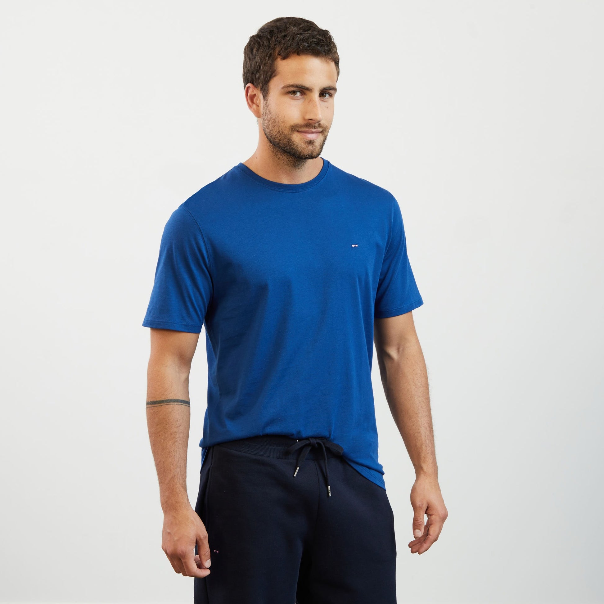 T-shirt bleu manches courtes en coton Pima