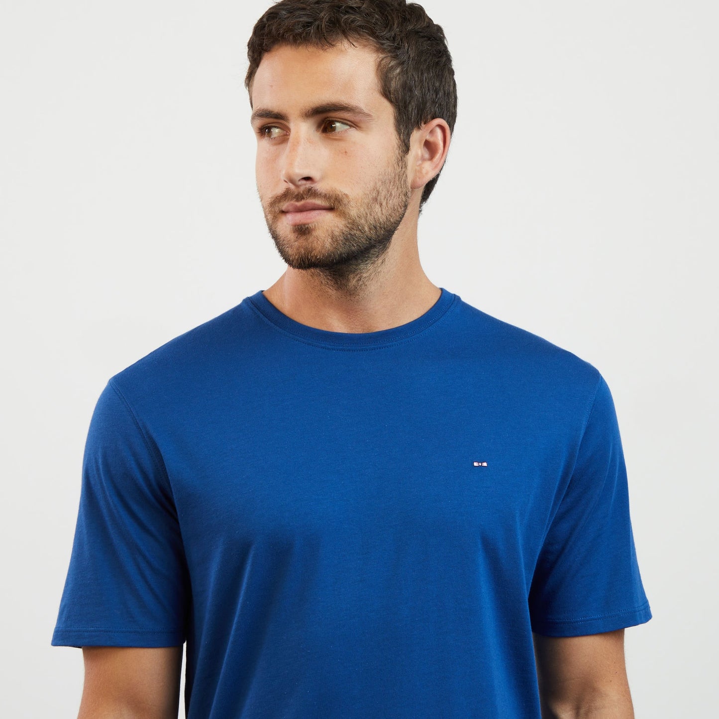 T-shirt bleu manches courtes en coton Pima
