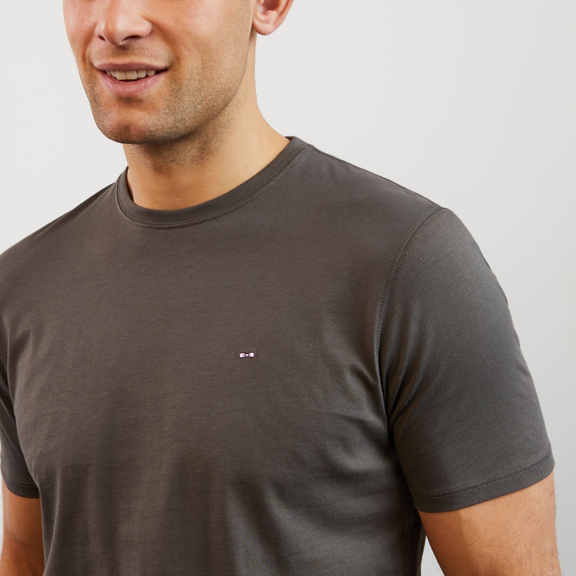 T shirt kaki fonc manches courtes en coton Pima Eden Park