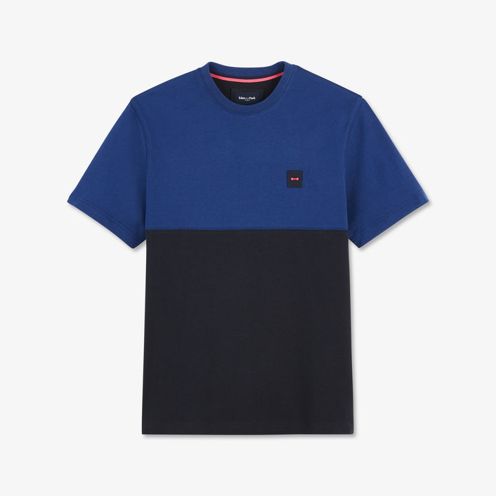 T-shirt bleu foncé manches courtes colorblock