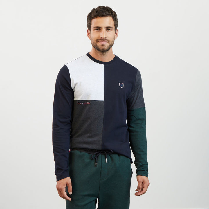 T-shirt gris colorblock manches longues